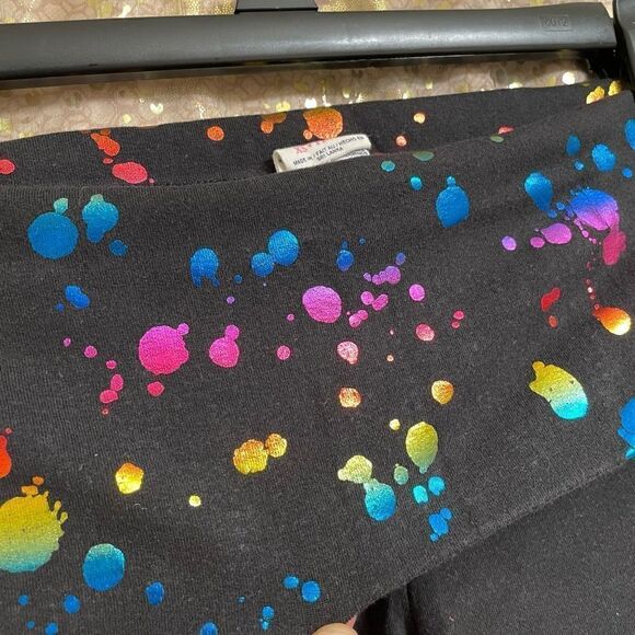 VTG PINK Y2K Rhinestone Metallic Paint Splatter Fold Over Capris XS - Picture 6 of 7